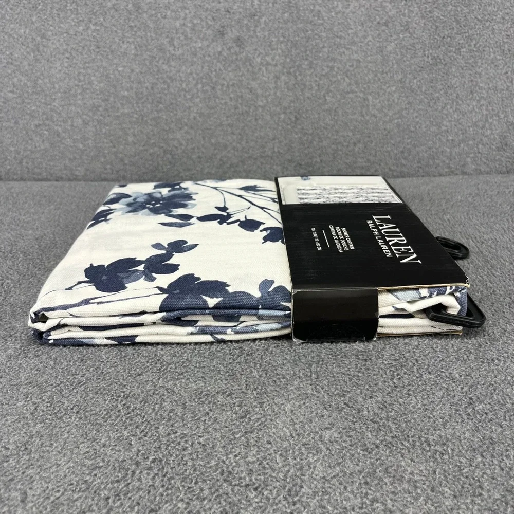 Lauren Ralph Lauren Shower Curtain Blue White Floral Cotton 70x72 Tailored Hem